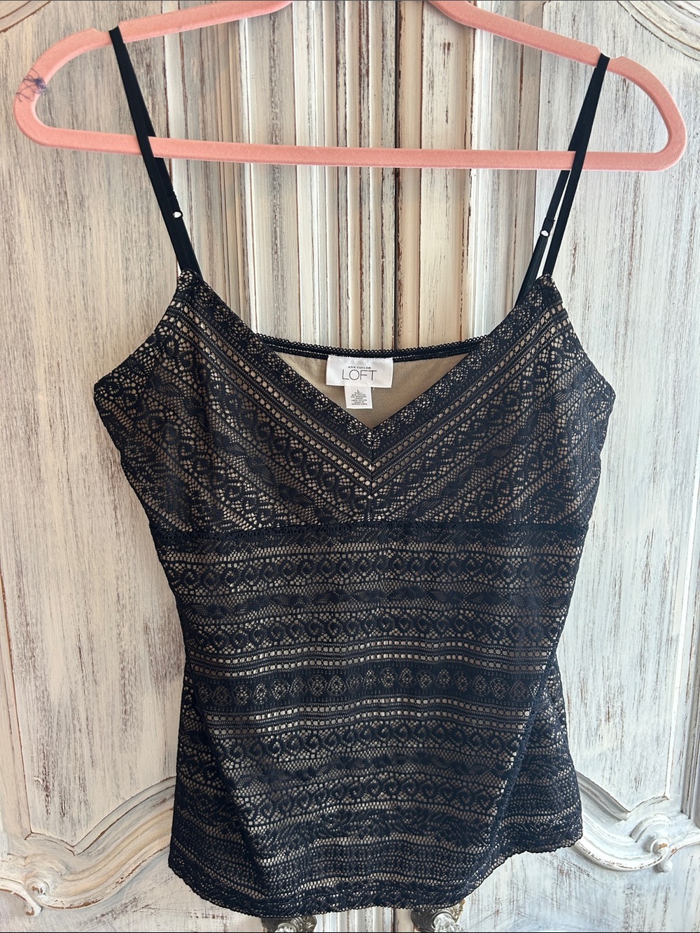 LOFT Black Lace-Overlay Camisole with Nude Lining